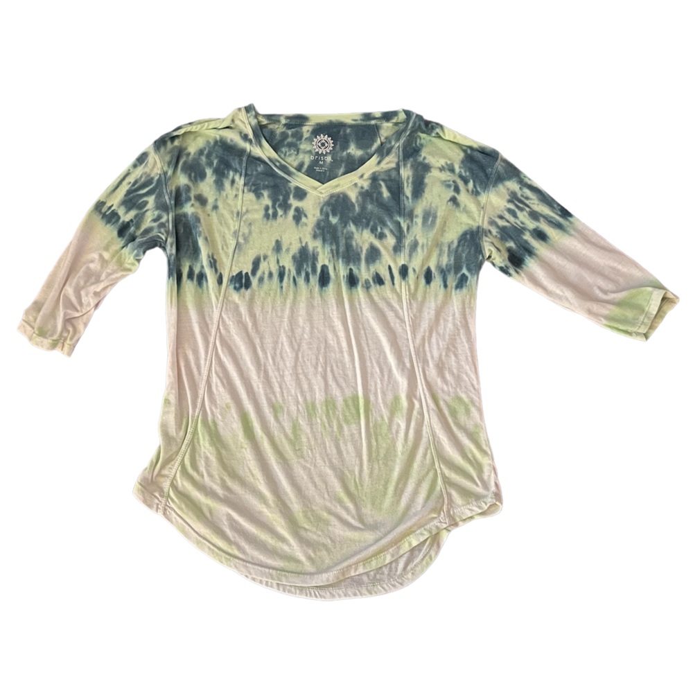 Brisas Blue Green White 3/4 long sleeve top blouse womens size Medium